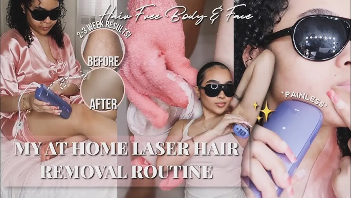 Woman using IPL device at home