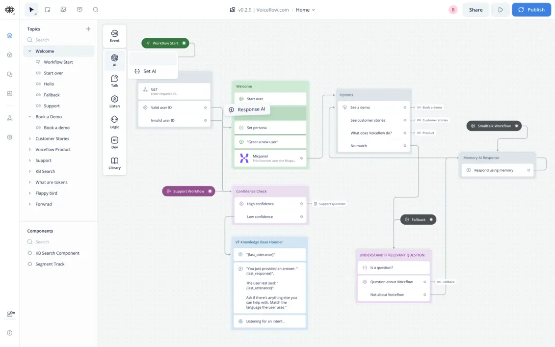 Zendesk no-code workflow builder interface for support automation and AI integration