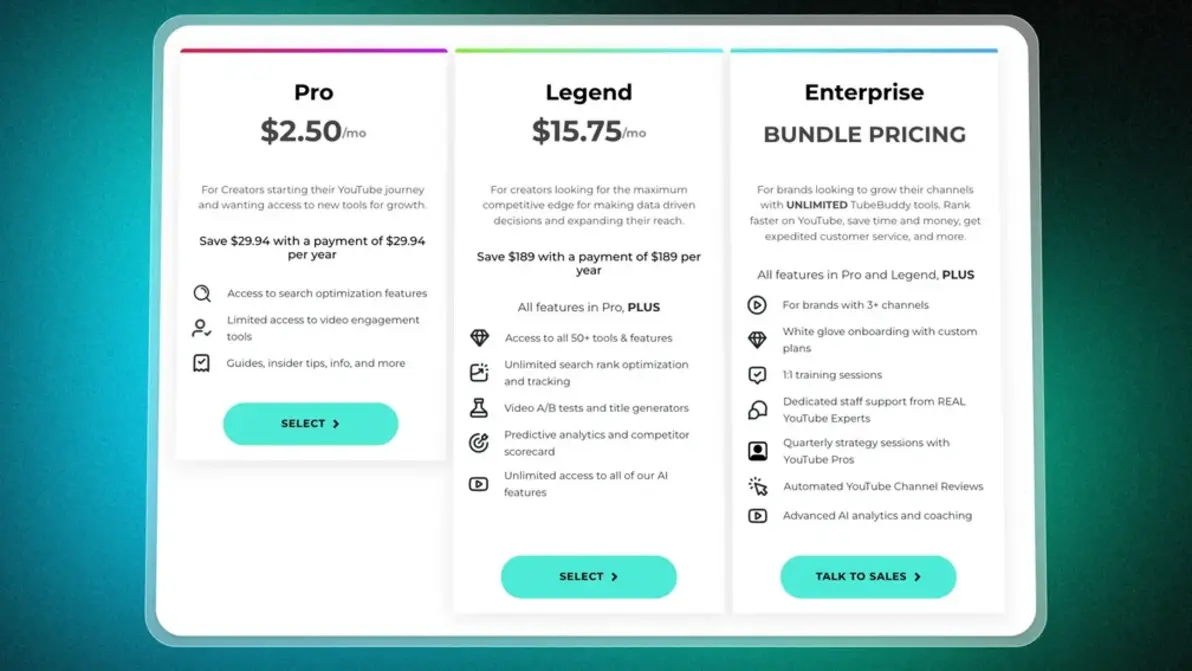 Table comparing VidIQ and TubeBuddy features