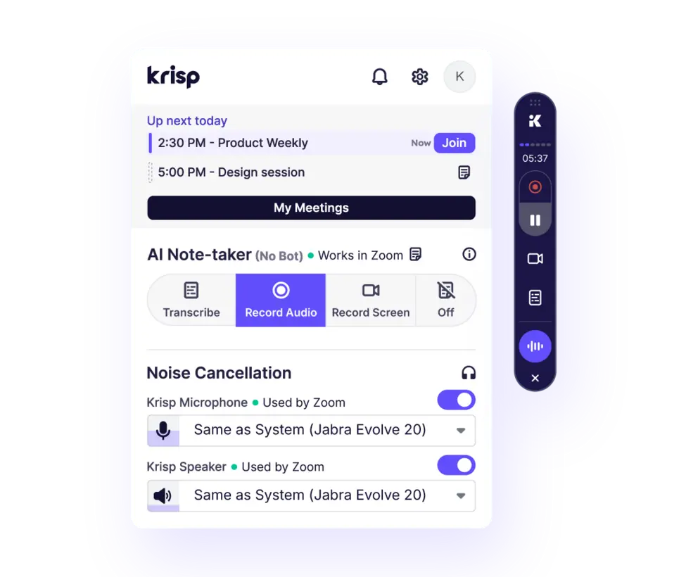 Illustration of Krisp noise cancellation