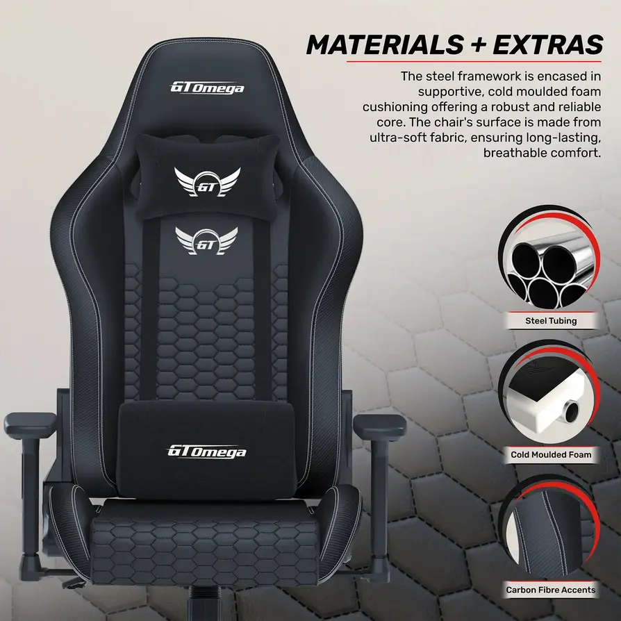 White GT Omega gaming chair ergonomic design for gamers and creators