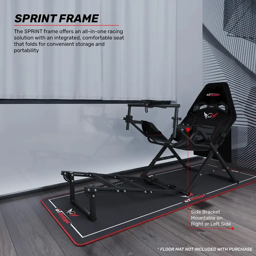 GT Omega Sprint sim racing cockpit black metal setup for pro simulation gaming