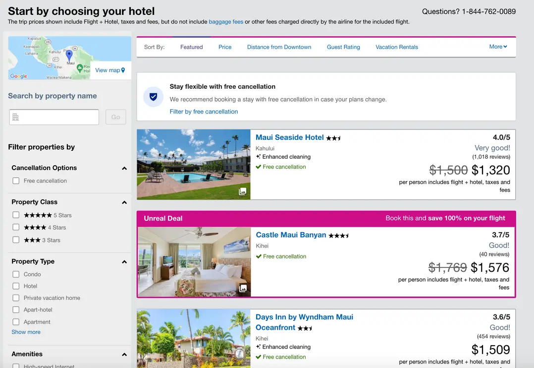 Comparison of flight and hotel deals