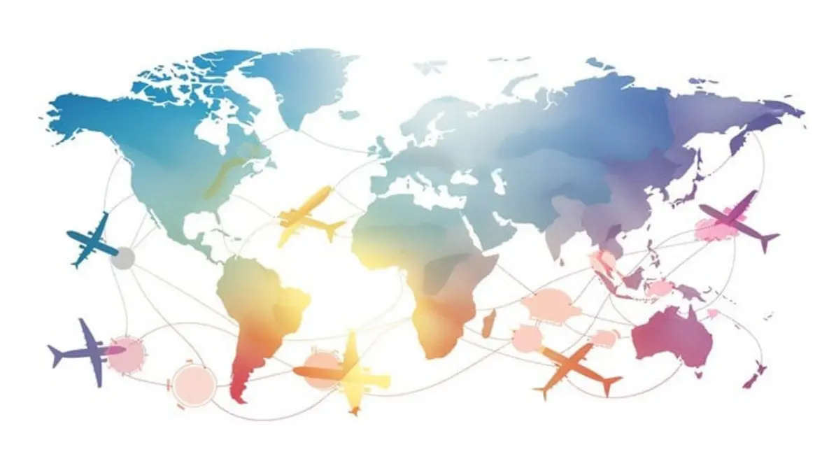 Map with global popular flight routes