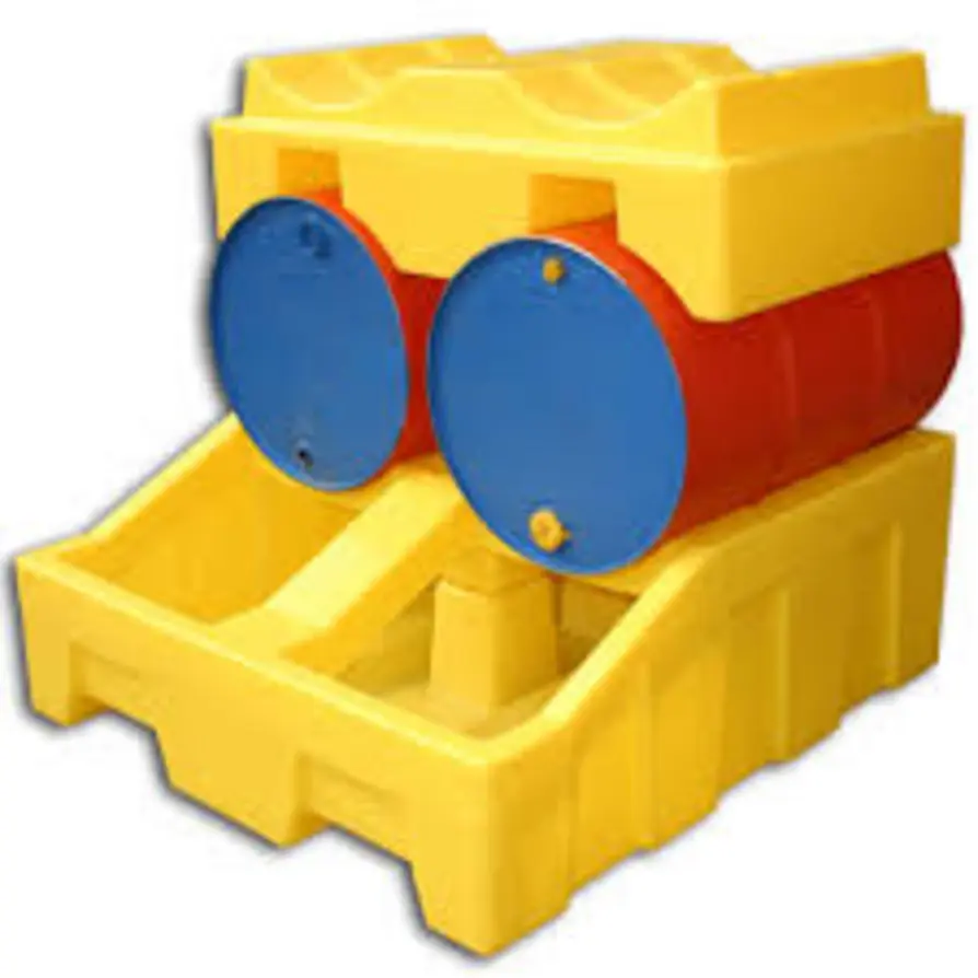 Large blue oil drum containers