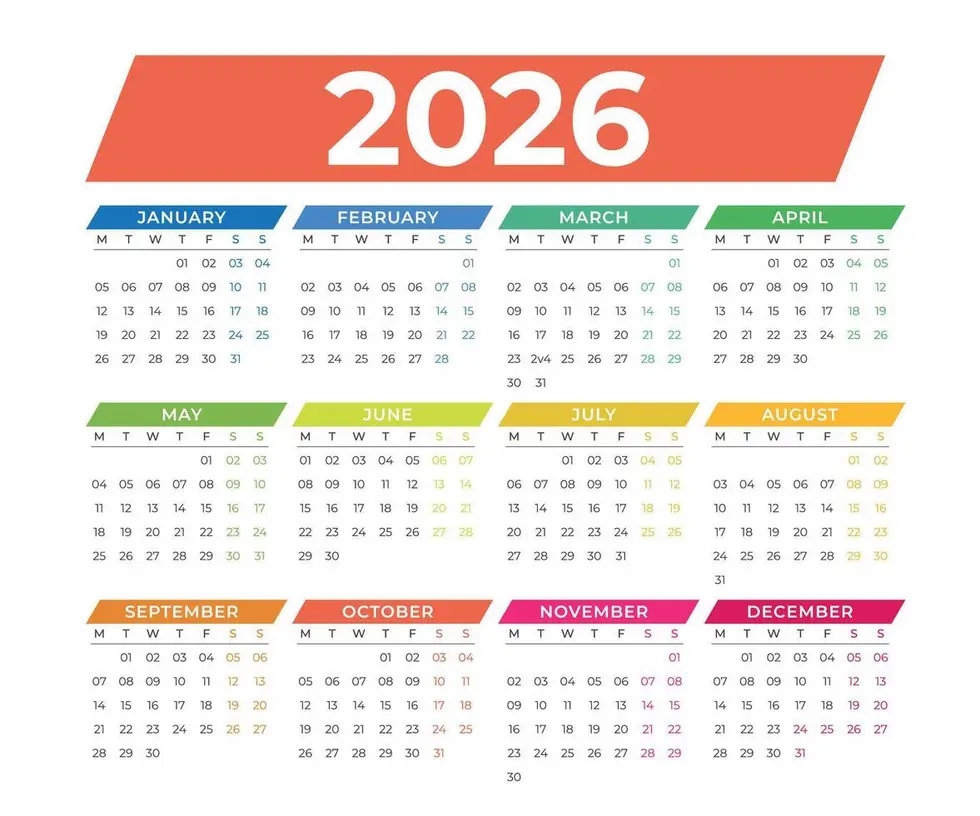 2026 vector calendar design sample