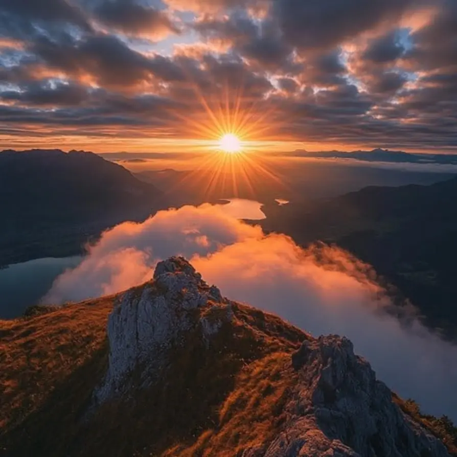 Sunrise over mountain landscape